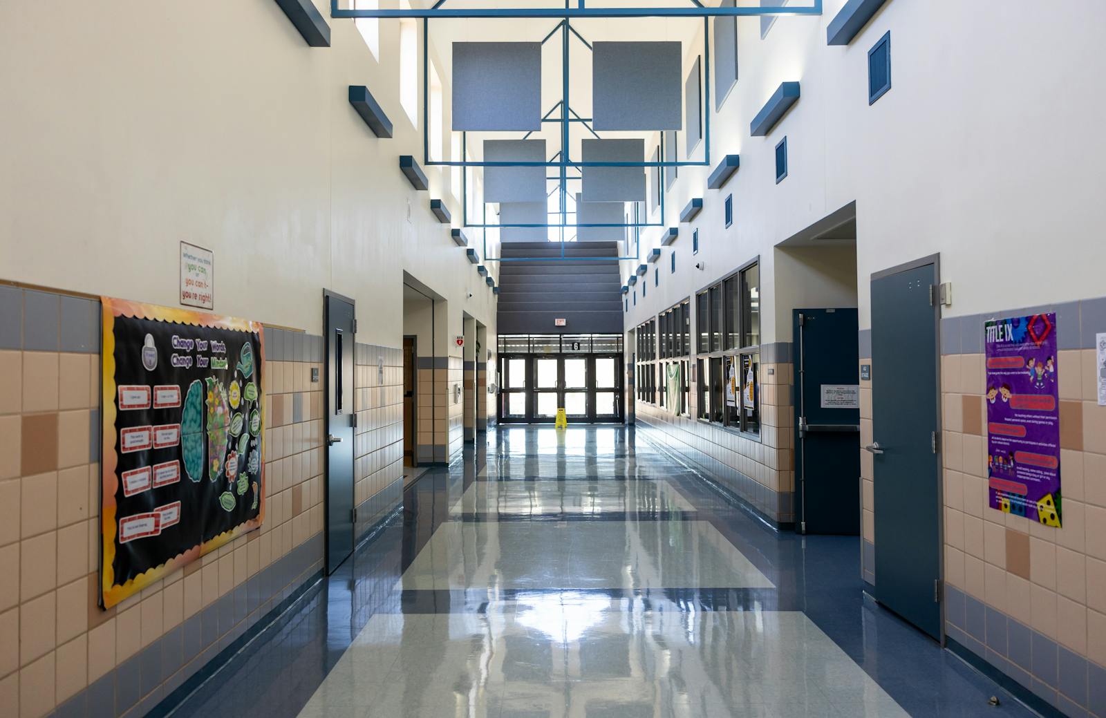 Polished school hallway ready for the day