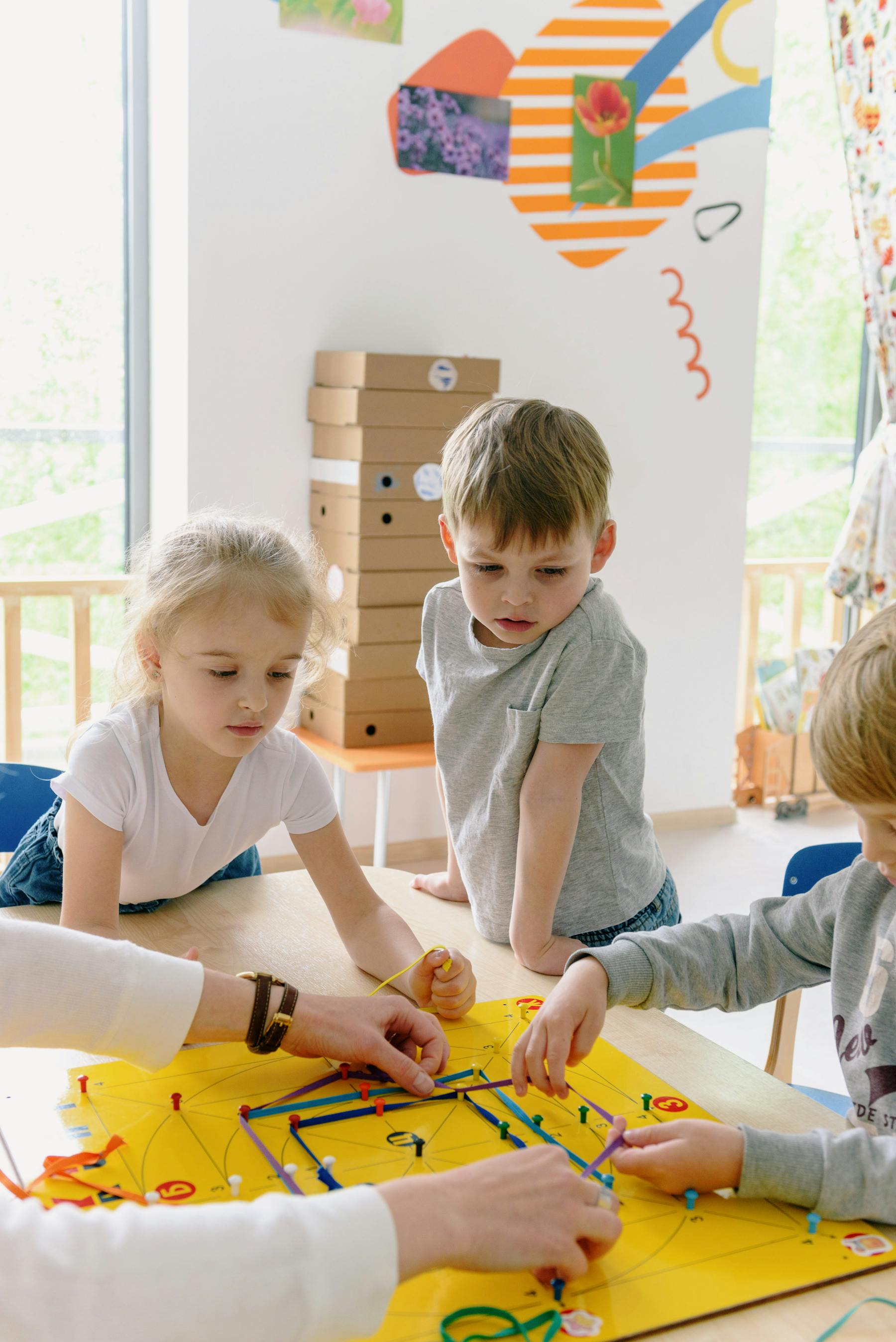 Students working together in a bright learning room